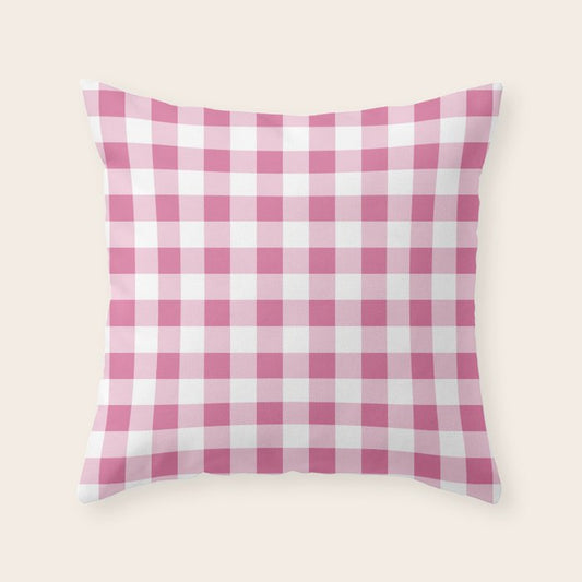 Gingham Large Pink White Throw Pillow Gallery Image 2