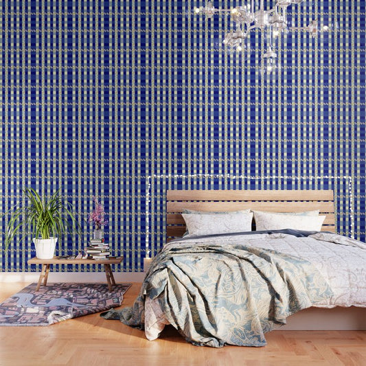 Vintage Blue Gingham with Flowers Wallpaper Gallery Image 2