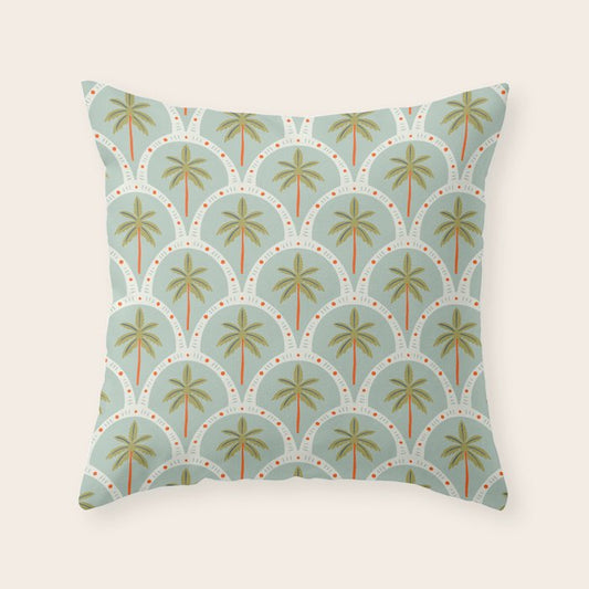 Vintage summer palm tree art pattern Throw Pillow Gallery Image 2