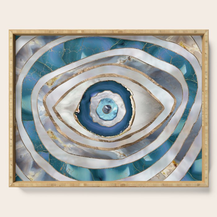Evil Eye Mineral textures and gold Serving Tray Gallery Image 1