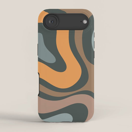 Modern Retro Liquid Swirl Abstract Slate Blue Orange Brown Taupe iPhone Case Gallery Image 2