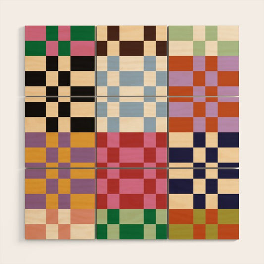 Retro 70s Colorful Patchwork Checkerboard Wood Wall Art Gallery Image 2