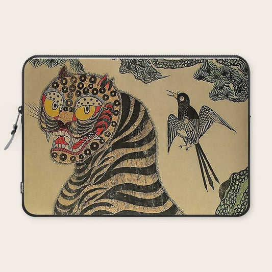 Striped Vintage Minhwa Tiger and Magpie Laptop Sleeve Gallery Image 2