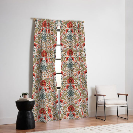 Victorian Botanicals - Carnations in Red and Green Window Curtain Gallery Image 2