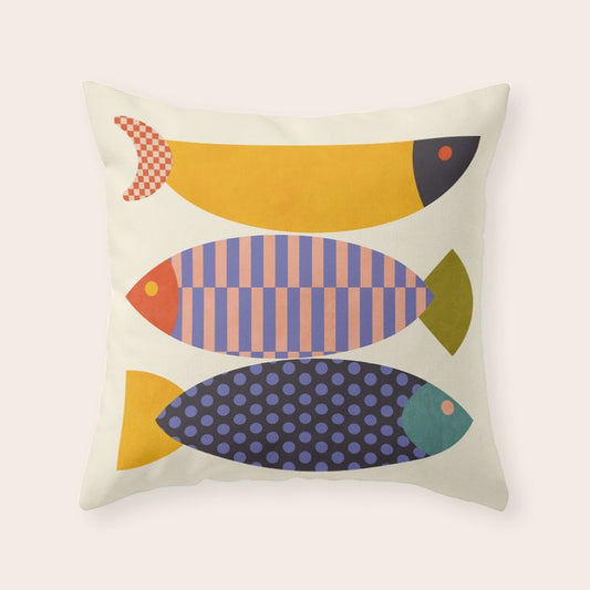 mid century abstract fishes Throw Pillow Gallery Image 2