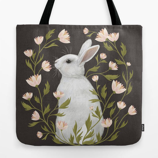 White Rabbit Floral Tote Bag Gallery Image 2