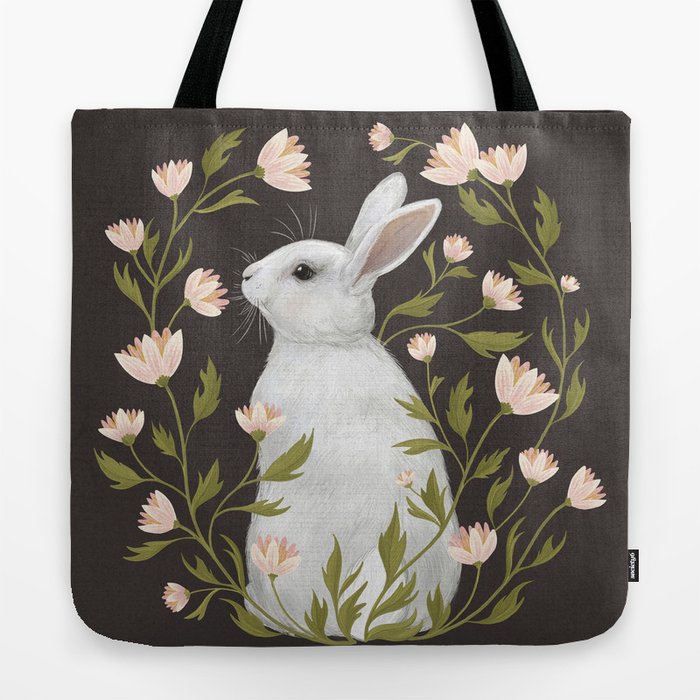 White Rabbit Floral Tote Bag Gallery Image 2