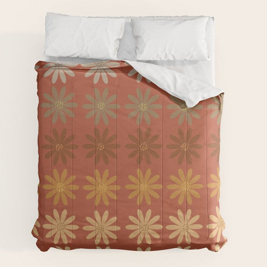 Ombre Abstract Daisies on Mandarin Orange Comforter Gallery Image 2