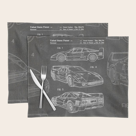 Supercar Sports Car Patent - Car Fan Classic Car Art - Black Chalkboard Placemat Gallery Image 2