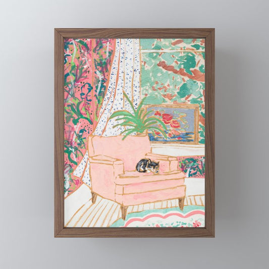 Catnap - Tuxedo Cat Napping in Chair by the Window Mini Art Print Gallery Image 2