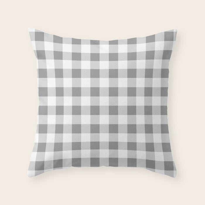 Gingham Large Gray White Throw Pillow Gallery Image 5