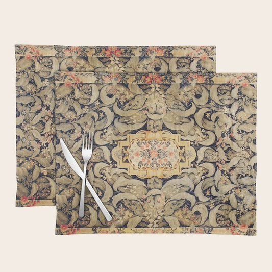 French Aubusson Vintage Floral Rug Print Placemat Gallery Image 2