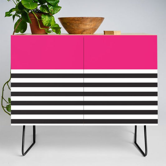 Hot Pink Magenta and Black and White Stripe Credenza Gallery Image 2