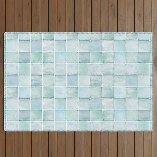 Sea Glass Tiles Watercolor Outdoor Rug Gallery Image 2