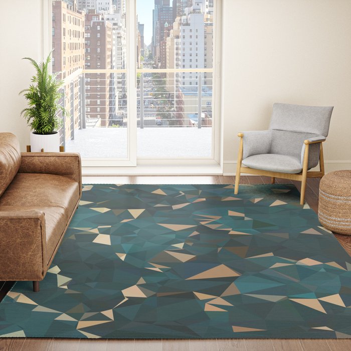 Gold Teal Abstract Low Poly Geometric Triangles Rug Gallery Image 4
