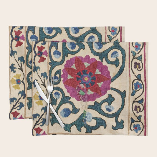 Shakhrisyabz Suzani Joynamoz Uzbekistan Floral Embroidery Print Placemat Gallery Image 2