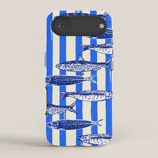 Swimming Sardines - Blue Striped Coastal Art iPhone Case Gallery Image 2