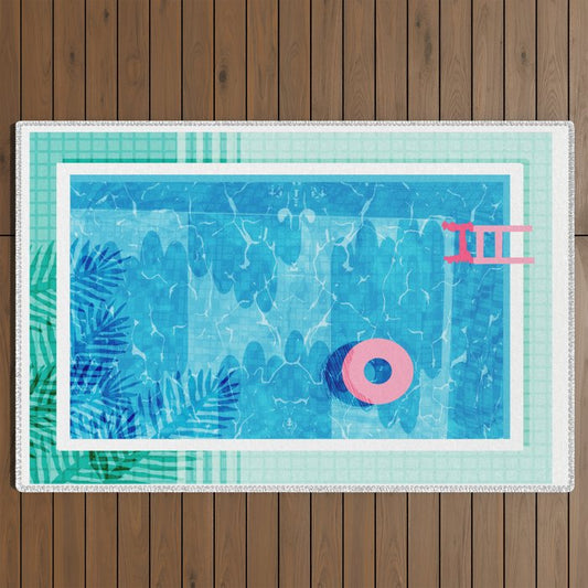 Chillin' - poolside palm springs vacation resort tropical swim swimming retro neon throwback 1980s Outdoor Rug Gallery Image 2