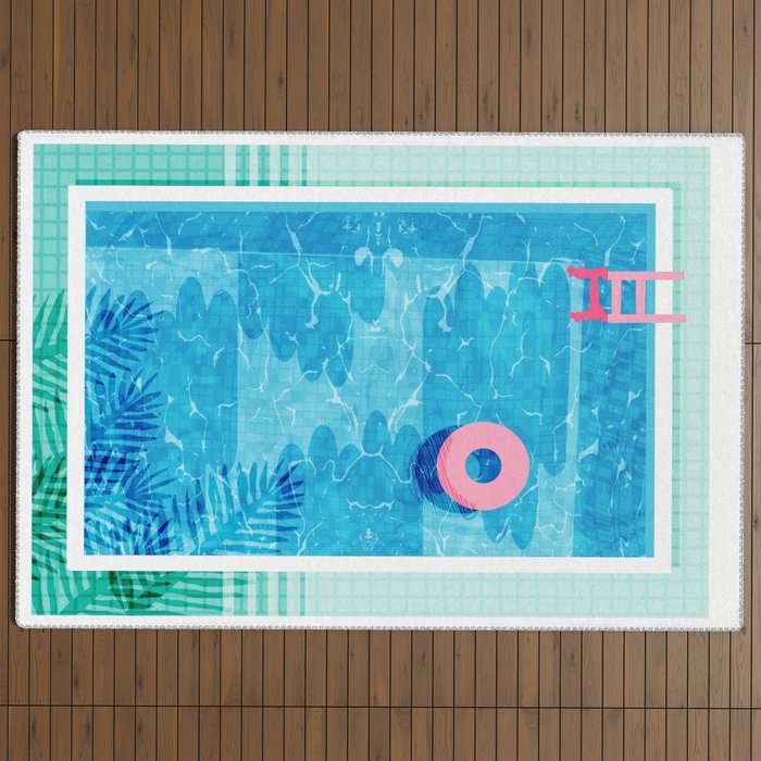 Chillin' - poolside palm springs vacation resort tropical swim swimming retro neon throwback 1980s Outdoor Rug Gallery Image 4
