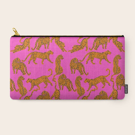 Abstract leopard with red lips illustration in fuchsia background Carry All Pouch Gallery Image 2