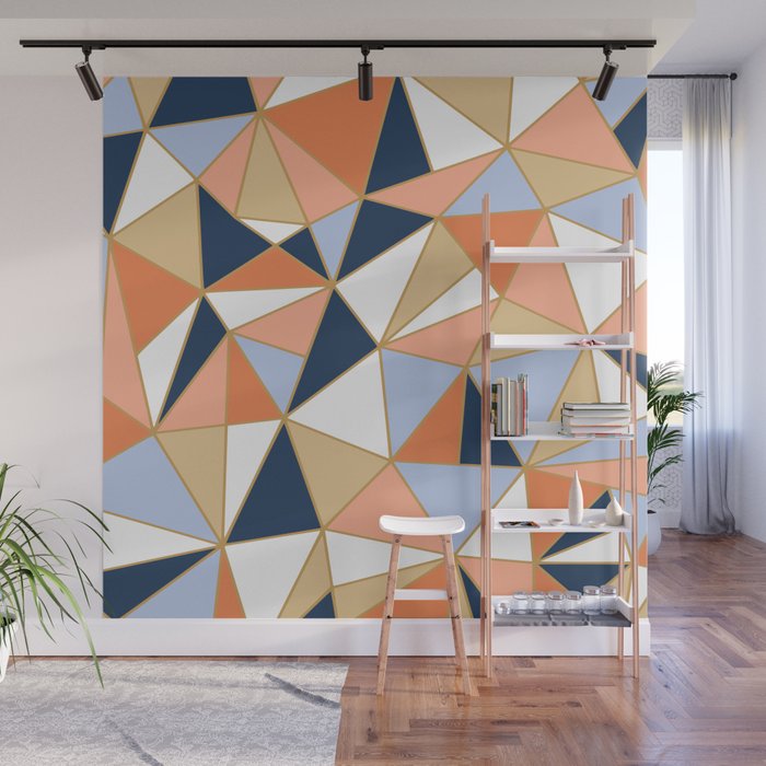 Festive, Geometric Art, Orange, Navy, Blue, Gold, Abstract Art Wall Mural Gallery Image 1