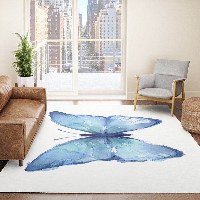 Blue Butterfly Watercolor Rug Gallery Image 4