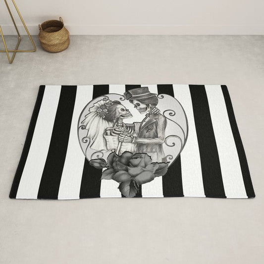 Striped Skeleton Love Couple Marriage Dance Rug Gallery Image 2