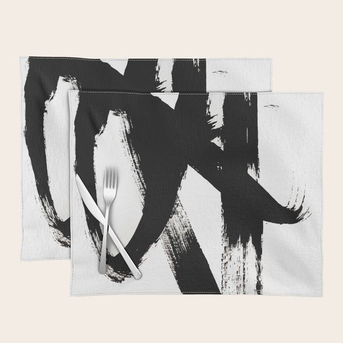 Brushstroke 2 - simple black and white Placemat Gallery Image 2