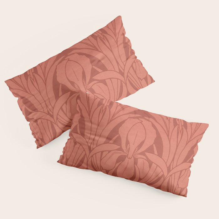 Victorian Iris Damask Pattern Red Orange Pillow Sham Gallery Image 4