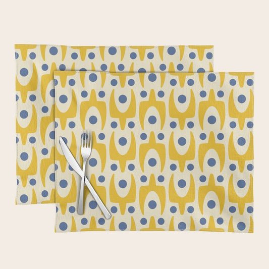 Mid Century Modern Abstract Pattern 641 Googie Yellow and Blue Placemat Gallery Image 2