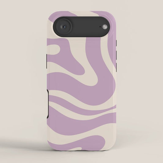 Modern Retro Liquid Swirl Abstract Pattern Square in Lavender Cream iPhone Case Gallery Image 2
