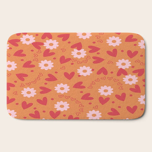 Hearts and Flowers on Orange Bath Mat Gallery Image 2