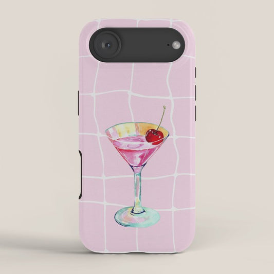 Pink Aesthetic Martini Glass with Cherry iPhone Case Gallery Image 2