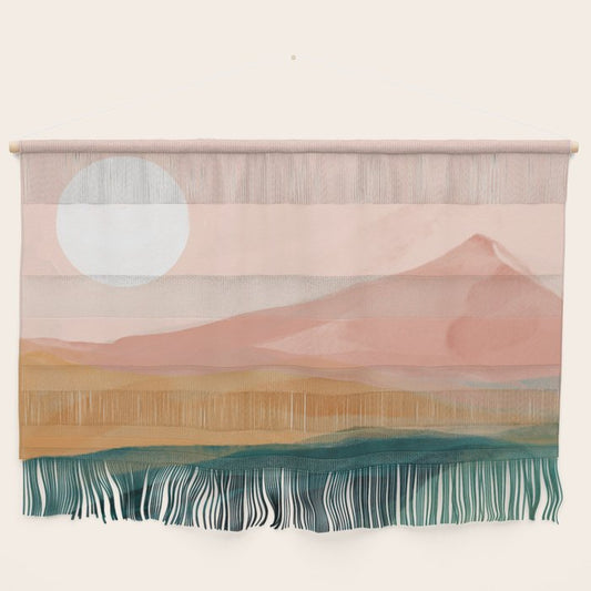 pink, green, gold moon watercolor mountains Wall Hanging Gallery Image 2
