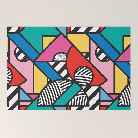 Colorful Memphis Milano Modern Geometric Shapes - 80s 90s retro electroclash pop art Aztec Welcome Mat Gallery Image 2
