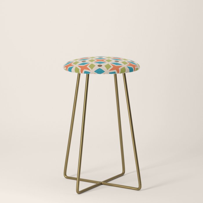 Mid Century Modern Abstract Star Dot Pattern 441 Orange Brown Turquoise Chartreuse Stool Gallery Image 4