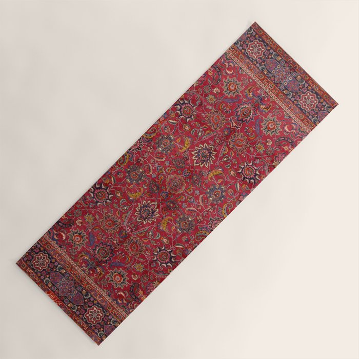 Antique Persian Rug Dark Wine Red Mashad Yoga Mat Gallery Image 1