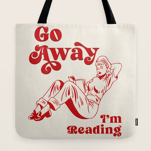 Go Away I'm Reading - Funny Quote, Retro Typography Tote Bag Gallery Image 2