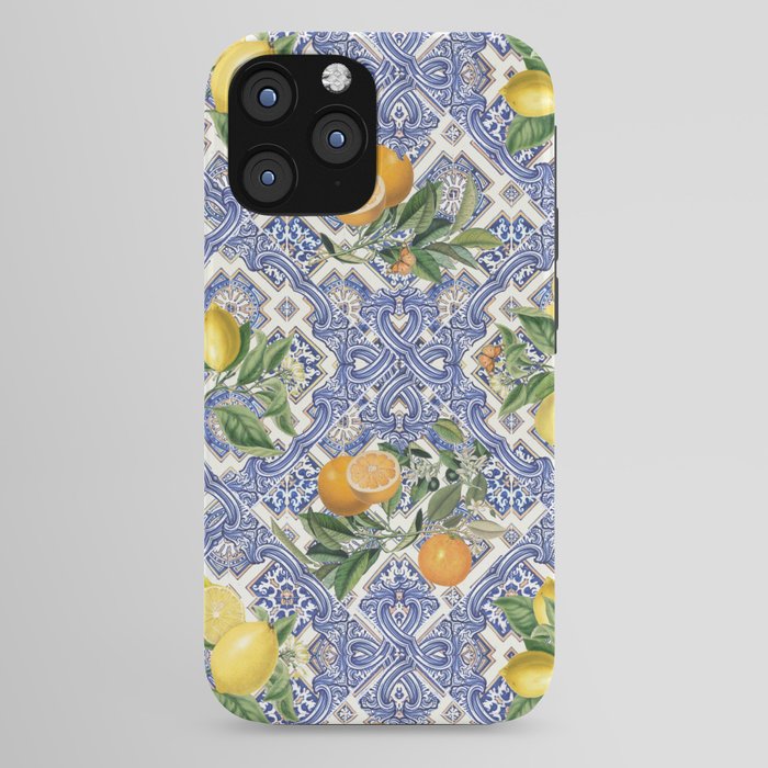 Mediterranean blue ceramic tiles, citrus fruit, lemons and oranges iPhone Case Gallery Image 44