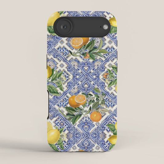 Mediterranean blue ceramic tiles, citrus fruit, lemons and oranges iPhone Case Gallery Image 2