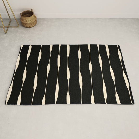 Threaded Stripes Painted Pattern in Black and Cream Rug Gallery Image 2