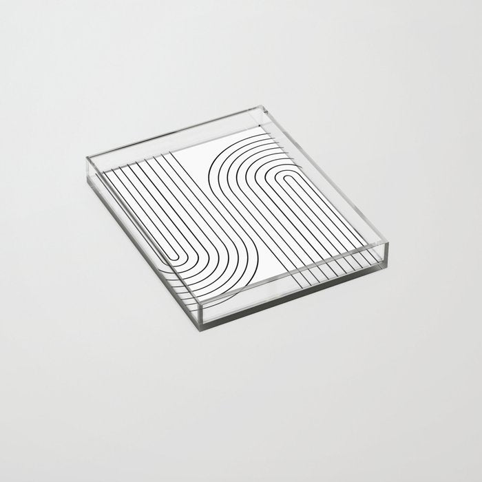 Minimal Line Curvature I Black and White Mid Century Modern Arch Abstract Acrylic Tray Gallery Image 2