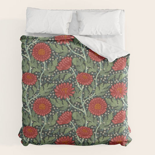 Arts and crafts red chrysanthemum pattern Duvet Cover Gallery Image 2