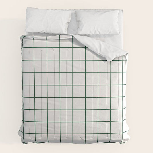 Grid Pattern White Forest Green Windowpane Graph Check Stripe Lines Minimalist Stripes Line Drawing Comforter Gallery Image 2
