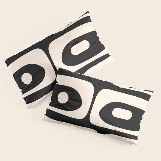 Mid Century Modern Piquet Abstract Pattern in Black and Almond Cream Pillow Sham Gallery Image 2