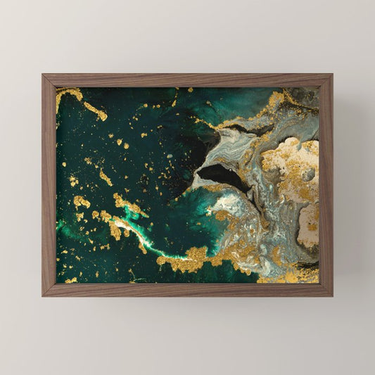 Abstract Pour Painting Liquid Marble Abstract Dark Green Painting Gold Accent Agate Stone Layers Mini Art Print Gallery Image 2