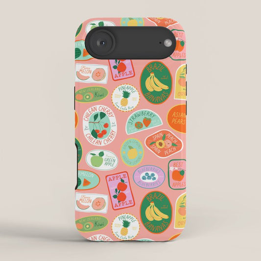 Vintage fruit sticker label cartoon pattern iPhone Case Gallery Image 2