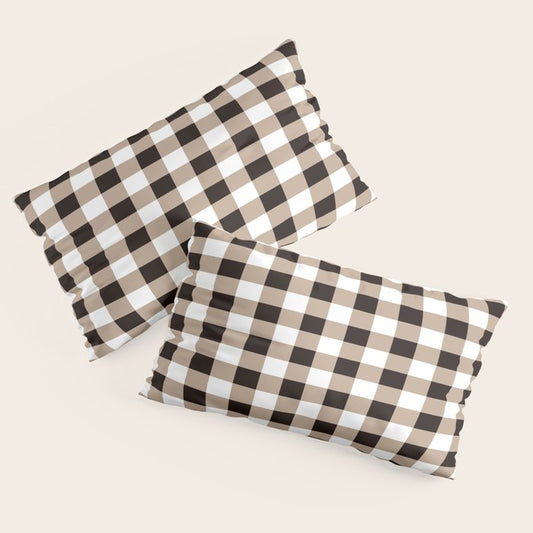 Gingham Large Tan Black White Pillow Sham Gallery Image 2