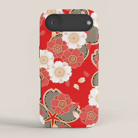 Japanese Vintage Red Black White Floral Kimono Pattern iPhone Case Gallery Image 2