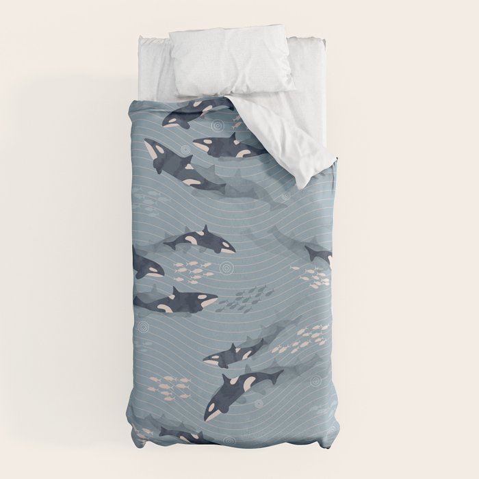 Orca in Motion / blue-gray ocean pattern Duvet Cover Gallery Image 10